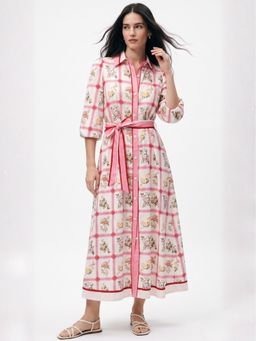 Outzidr - Off White Polyester Printed Dress