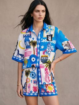 Outzidr - Multi-Color Polyester Printed Shirt with Shorts