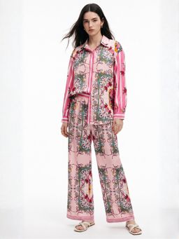 Outzidr - Pink Polyester Printed Shirt With Pant