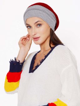 Bharatasya - Chunky Cable Fine Knit Beanie with Playful Pom Pom Grey