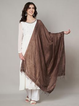 MUFFLY - Women Brown Cotton Solid Dupatta