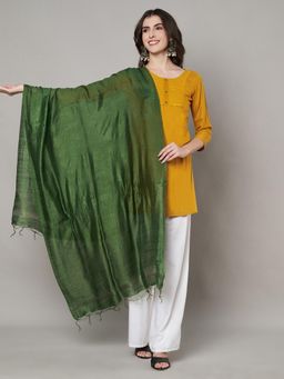 MUFFLY - Women Green Cotton Solid Dupatta