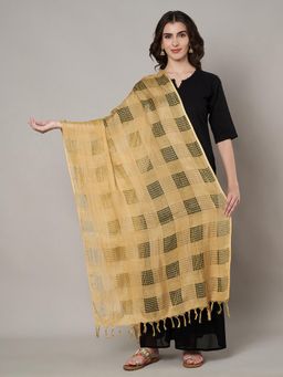 MUFFLY - Women Beige Cotton Self Design Dupatta
