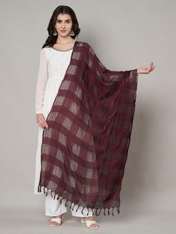 MUFFLY - Women Brown Cotton Self Design Dupatta