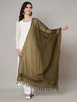 MUFFLY - Women Green Cotton Stripes Dupatta