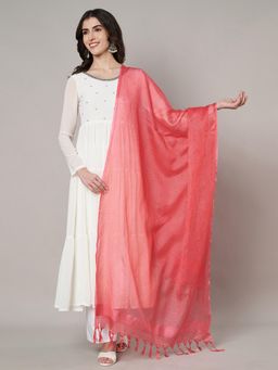 MUFFLY - Women Peach Cotton Stripes Dupatta