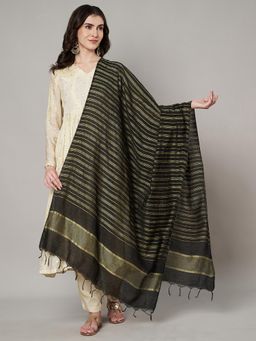 MUFFLY - Women Black Cotton Stripes Dupatta