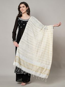 MUFFLY - Women White Cotton Stripes Dupatta
