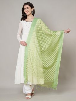 MUFFLY - Women Green Cotton Checks Dupatta
