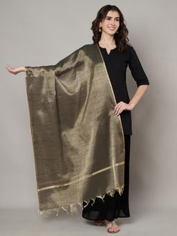 MUFFLY - Women Gold Silk Woven Dupatta