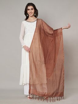 MUFFLY - Women Brown Cotton Solid Dupatta