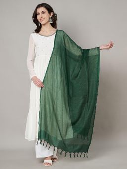 MUFFLY - Women Green Cotton Solid Dupatta