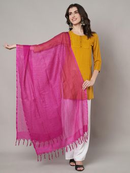 MUFFLY - Women Pink Cotton Solid Dupatta