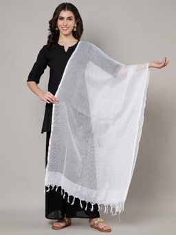 MUFFLY - Women White Cotton Solid Dupatta
