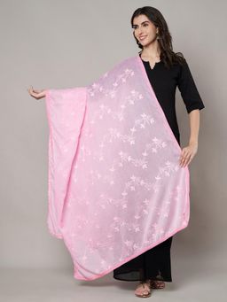 MUFFLY - Women Pink Cotton Floral Dupatta