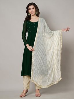 MUFFLY - Women White Silk Embellished Dupatta