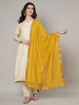 MUFFLY - Women Yellow Silk Embellished Dupatta