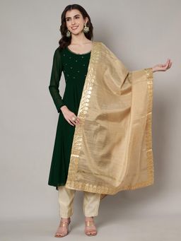 MUFFLY - Women Gold Silk Embroidered Dupatta