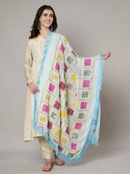 MUFFLY - Women Multi-Color Chiffon Embroidered Dupatta