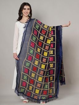 MUFFLY - Women Blue Chiffon Embroidered Dupatta