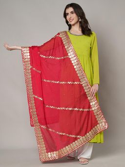 MUFFLY - Women Maroon Silk Embellished Dupatta