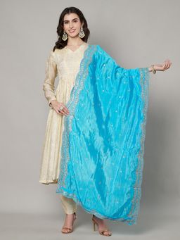MUFFLY - Women Blue Silk Embroidered Dupatta