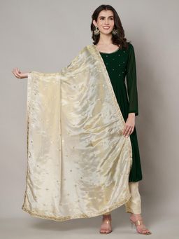 MUFFLY - Women Off White Silk Embroidered Dupatta