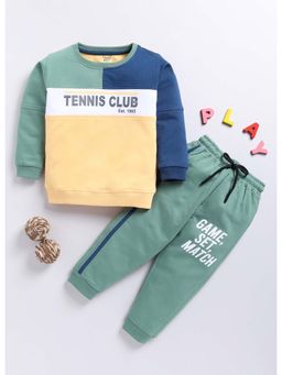 Toonyport - Green Cotton Colorblock Sweatshirt with Trackpant (Set of 2)