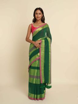 Suta - Green Stripes Cotton Blend Saree
