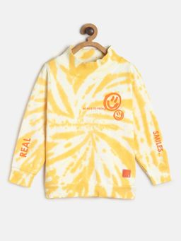 Tales & Stories - Boys Light Yellow Cotton Poly Tie & Dye High Neck Sweatshirt