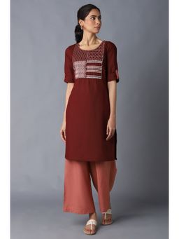 Aurelia - Red Ethnic Kurta with Peach Straight Palazzo (Set of 2)