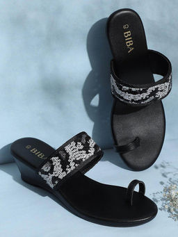 Biba - Black Embellished Wedges