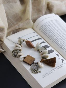 WHE - Handmade Tribal Shell Wood And Repurposed Coin Bracelet
