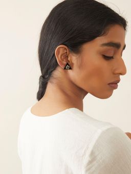 WHE - Black and Golden Repurposed Fabric and Wood Studs