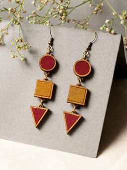 WHE - Red and Yellow Festive Repurposed Fabric and Wood Geometrical Earring
