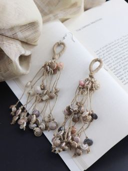 WHE - Long Layered Jute Shell Tassel Earring