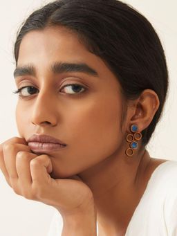 WHE - Blue Unity Repurposed Fabric and Wood Earring