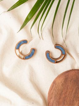 WHE - Blue Compassion Repurposed Fabric and Wood Earring