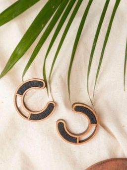 WHE - Black Compassion Repurposed Fabric and Wood Earring