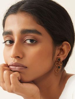 WHE - Black and Brown Unity Repurposed Fabric and Wood Earring
