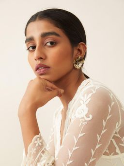 WHE - Sea Secrets Gold 'Floral' Mother of Pearl Studs