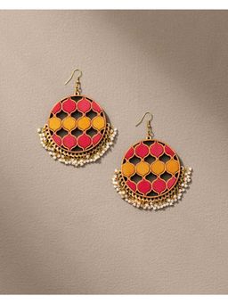 WHE - Red Mustard Festive Repurposed Fabric and Wood Statement Danglers