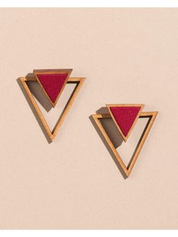 WHE - Maroon Two Look In One Repurposed Fabric and Wood Triangle Earring