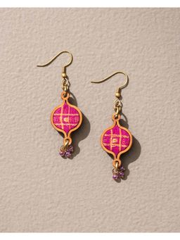 WHE - Pink Festive Repurposed Fabric and Wood Round Earring