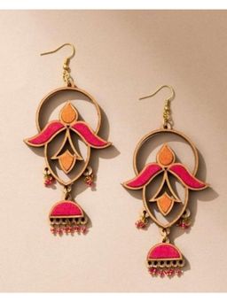 WHE - Pink and Orange Festive Repurposed Fabric and Wood Elaborate Danglers