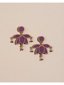 WHE - Purple Lotus Repurposed Fabric and Wood Statement Earrings