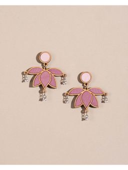 WHE - Pink Festive Lotus Repurposed Fabric and Wood Statement Earrings
