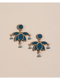 WHE - Teal Lotus Repurposed Fabric and Wood Statement Earrings