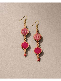 WHE - Red and Gold Festive Multi Layered Repurposed Fabric and Wood Earrings