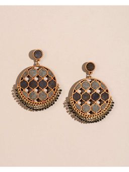 WHE - Brown Festive Round Repurposed Fabric and Wood Earrings